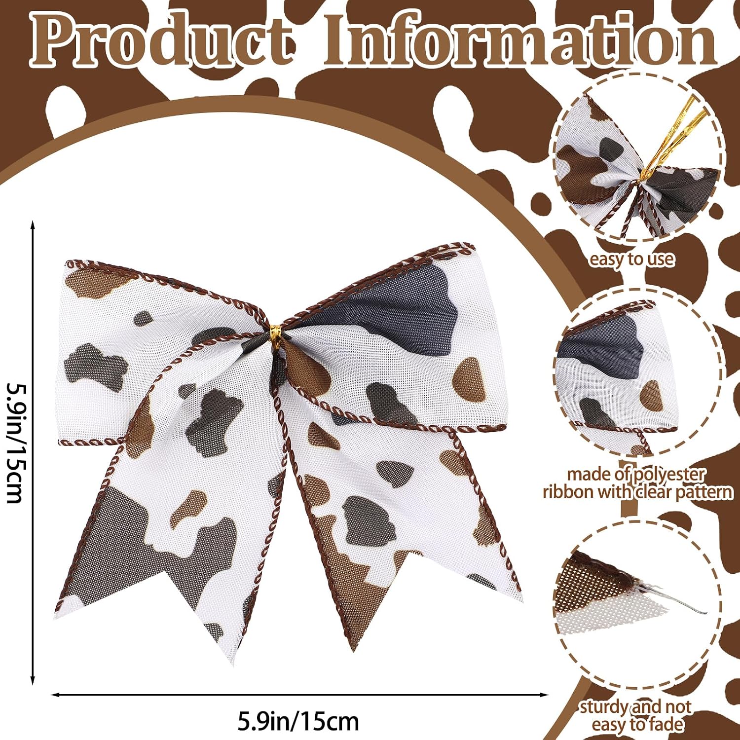 Janinka 24 Pcs Cowhide Printed Christmas Bows 6 Inch Large Cow Christmas Wreaths Bows for Farmhouse Tree Gift Wrapping Garland Holiday Western Party Crafts Xmas Tree Ribbon Ornaments