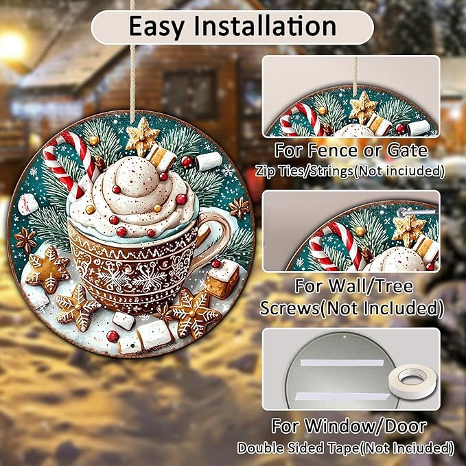 Round Christmas Signs Hot Cocoa Bar Metal Tin Sign Christmas Decor For Home Vintage Christmas Coffee Cocoa Tin Sign Hot Chocolate Bar Sign 8 * 8 in