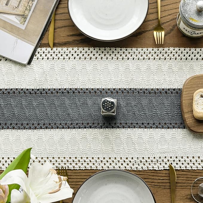 Artoid Mode Dark Grey Farmhouse Rustic Table Runner, Seasonal Holiday Hollow Kitchen Dining Table Decoration for Home Party Decor 12x120 Inch
