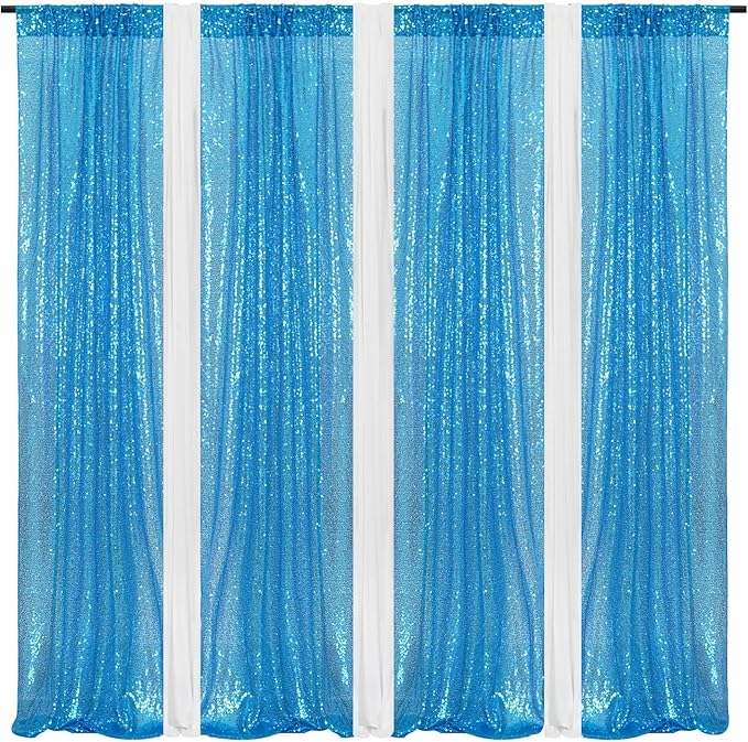 Poise3EHome Turquoise Sequin Backdrop Curtains, 4 Panels Sequin Backdrop, 2FTx8FT Sequin Curtains for Party Wedding Sequence Backdrop