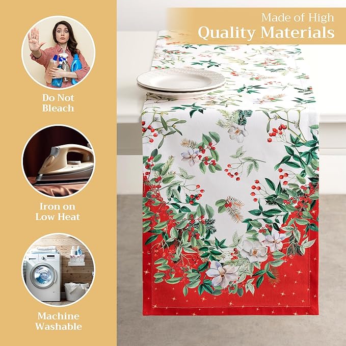 Maison d' Hermine Table Runner 100% Cotton Double Layer Table Runners 72 inches Long for Thanksgiving Christmas Decorations Home Kitchen Dining Party Wedding (Noel, 14.5" x 72")