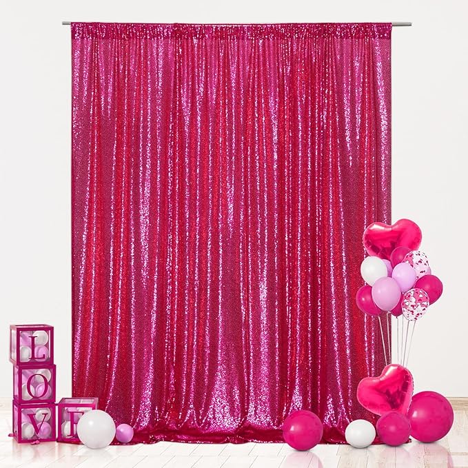 Eternal Beauty Hot Pink Sequin Backdrop, 5x7 Ft Glitter Background Curtains for Shimmer Photography Party Wedding Birthday Back Drop Decor