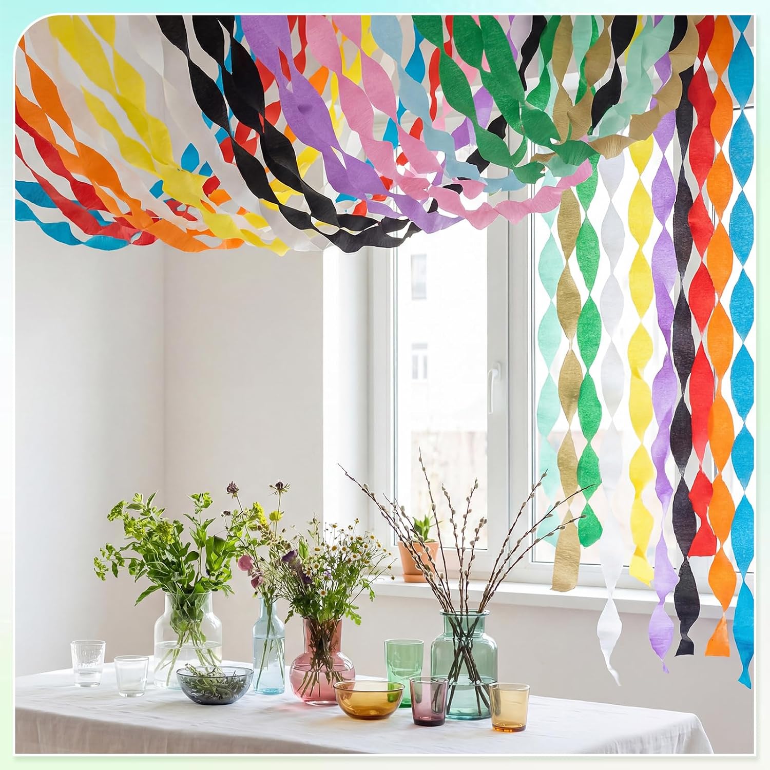 Crepe Paper Streamers 12 Rolls 984ft, 1.77 in x 82 ft, Rainbow Colors | Lightweight Paper, 12 Assorted Colors, Easy to Hang for Birthdays, Weddings, Baby Showers and DIY Crafts