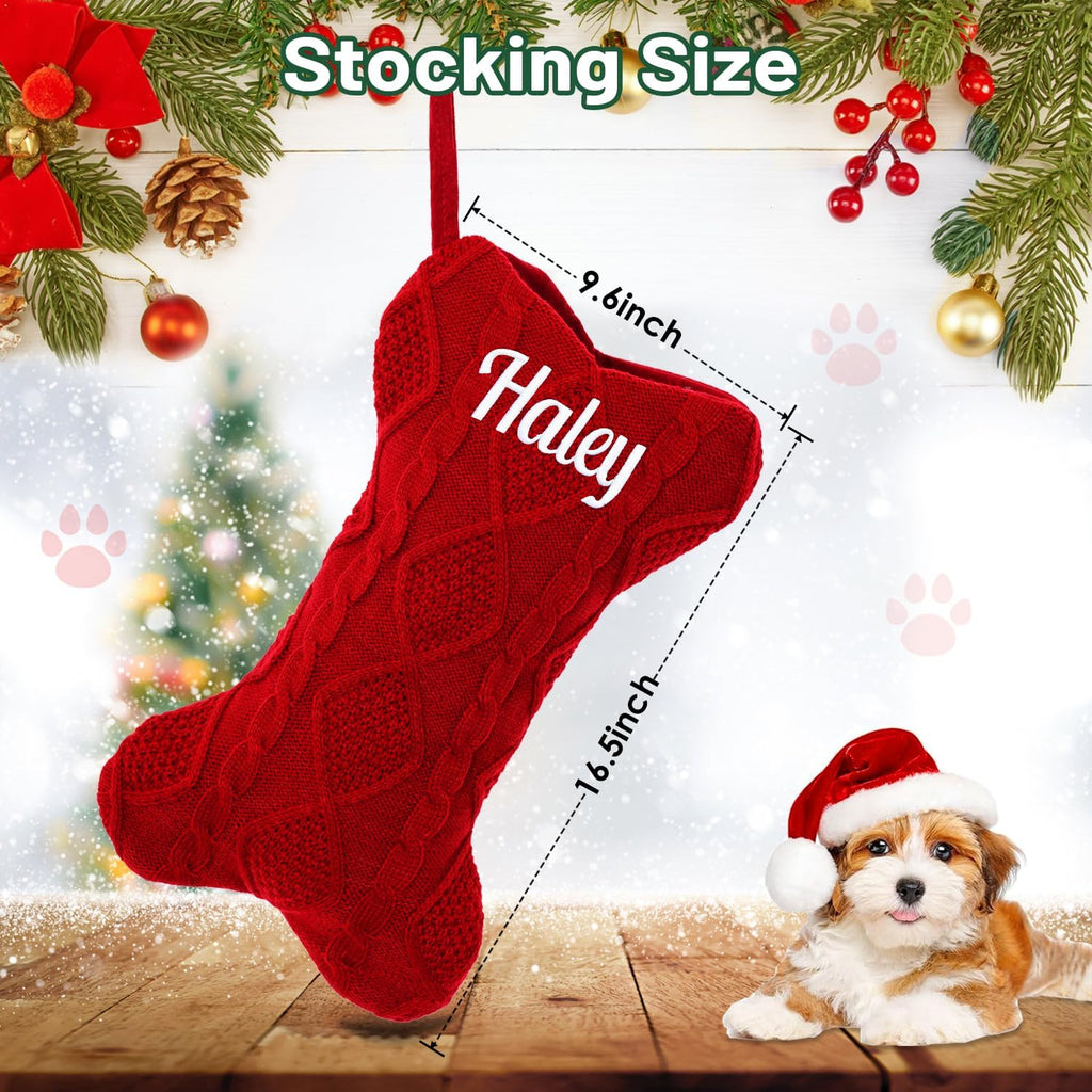 1Pc Personalized Dog Christmas Stockings, Custom Embroidered Name Pet Dog Stockings Christmas, Family Knitted Bone Xmas Stocking with Name for Dogs