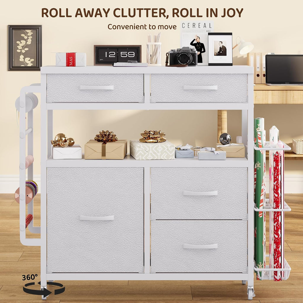 LIVEHOM Wrapping Paper Storage, Rolling Gift Wrap Station | Holiday Paper Holder Crafting Station with wheels Space-Saving Gift Prep Cart for Christmas Holiday Supplies