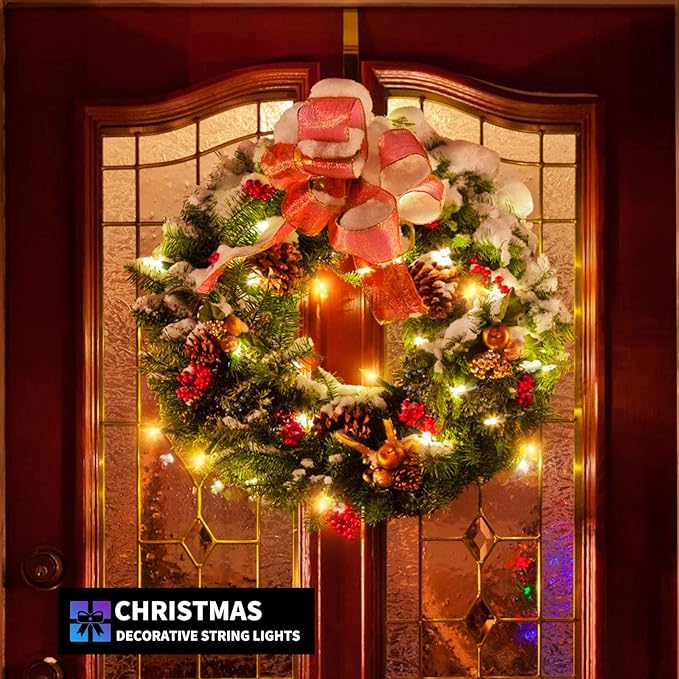 Tcamp 33ft 100LED Battery Operated Christmas Lights Outdoor Indoor, Battery Christmas Tree Lights with Remote Timer, 8 Modes Battery String Lights for Xmas Tree Wreath Bedroom Decor (Warm White)