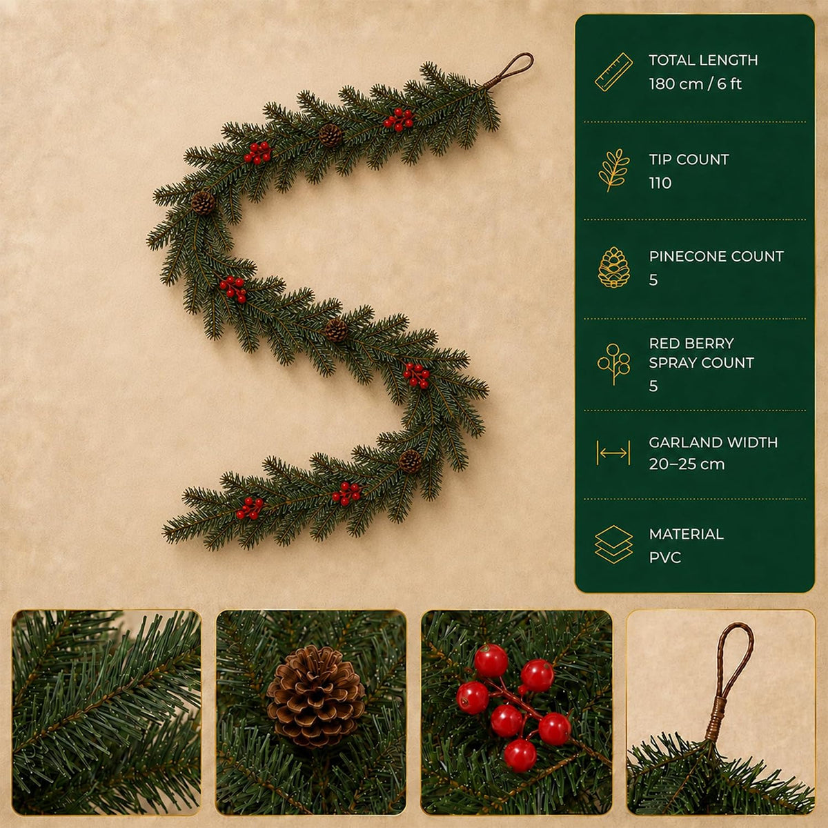 6 ft artificial christmas garland with berry and shown in use
