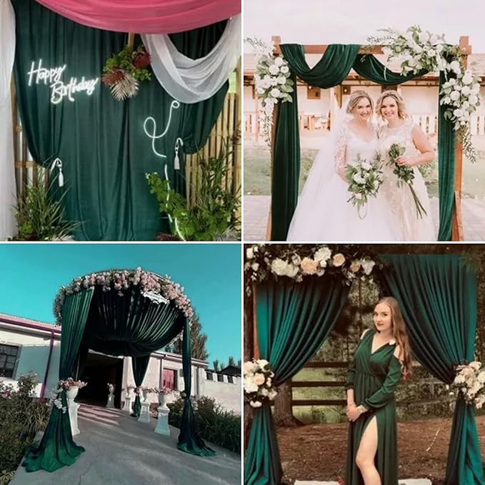 6 Panels Emerald Green Wedding Arch Drapery 28" x20Ft Wedding Arch Draping Fabric Chiffon Fabric Drape Sheer Backdrop Curtain for Nuptials Party Ceremony Birthday Arbor Drapery Reception Ceiling Décor