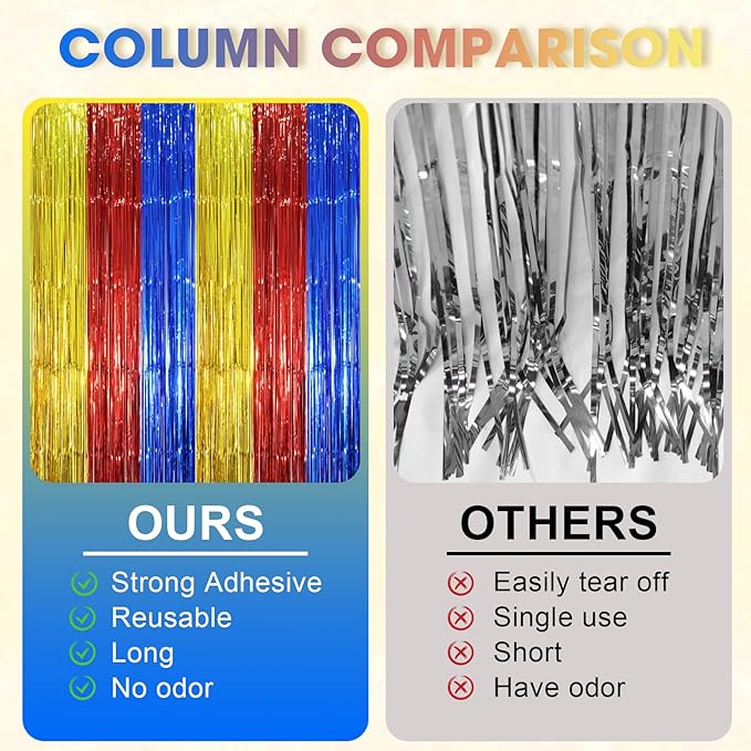 2 Pack Blue Red Gold Foil Fringe Backdrop Curtains, Tinsel Streamers Party Decorations, Fringe Backdrop, Door Shimmer for Birthday Party