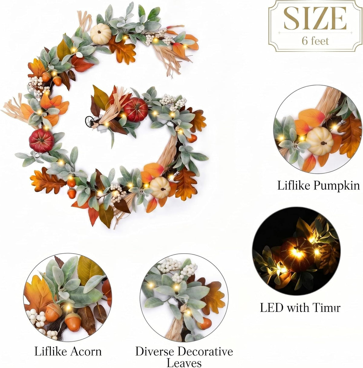 valery madelyn 6ft fall garland for mantle with showing dimensions