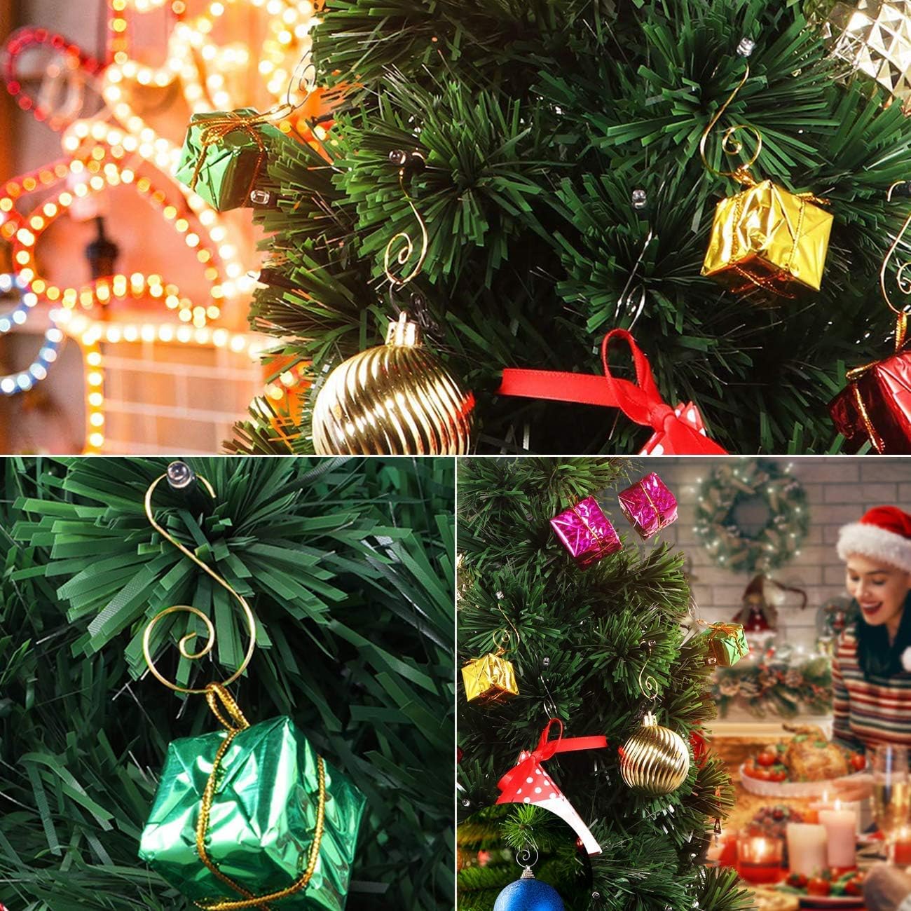 40Pcs Gold Christmas Ornaments Hangers Hooks for Christmas Tree Baubles, String Lights – Reusable Swirl S Hooks for Easy Xmas Art Craft Decorations