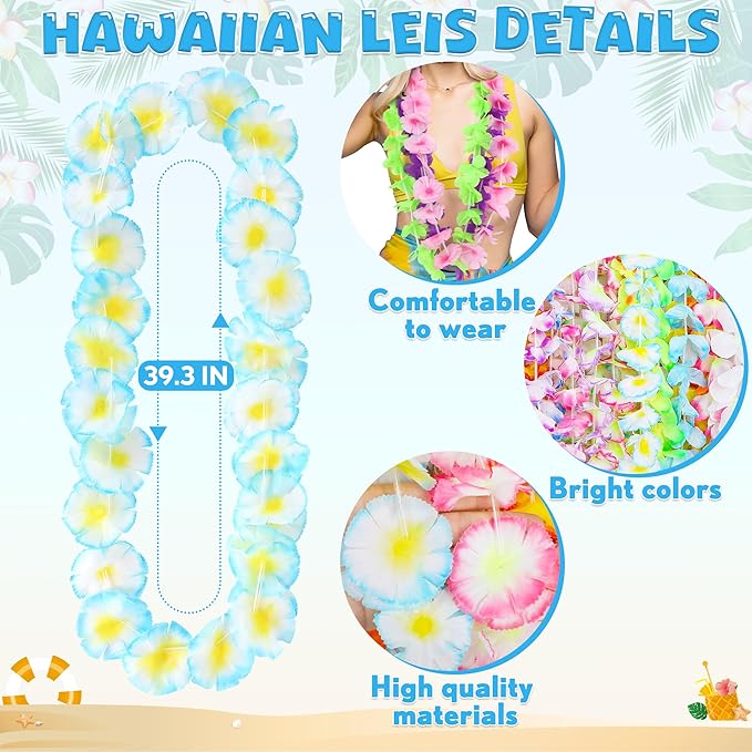 50PCS Hawaiian Leis, Leis for Luau Party Decor, Hawaiian Leis Colorful Tropical Theme Silk Flower Bulk, Hawaii Flower Lays Garland Summer Pool Birthday Party Favors Supplies Accessories