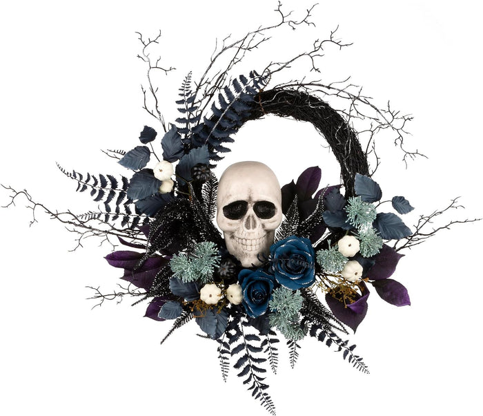 National Tree Company Artificial Halloween Skull Wreath, Black, 24inch