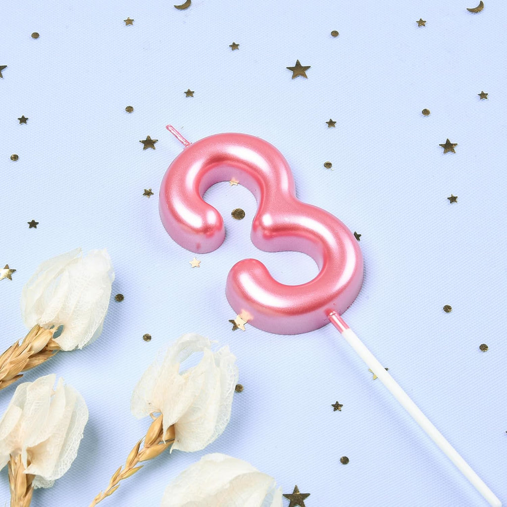PHD Cake 2.76 inch Classical Pink 3 Number Birthday Candles, Party Celebration