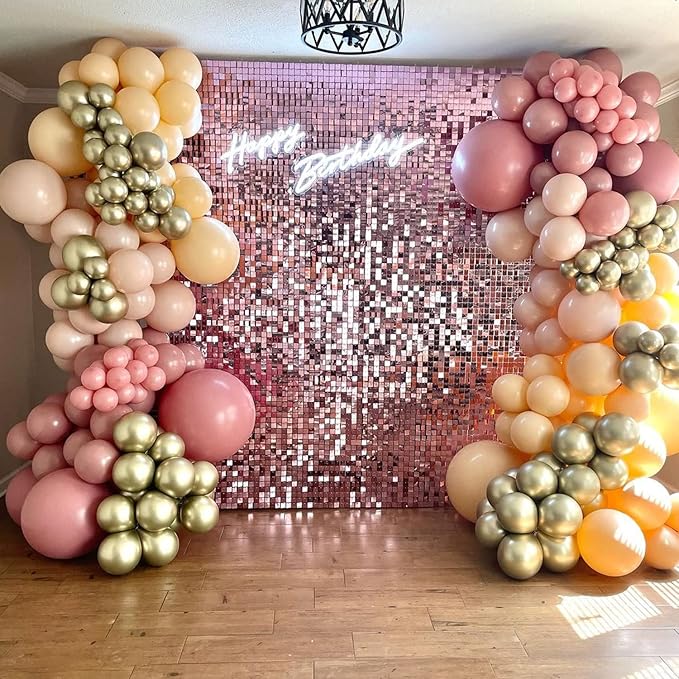 Qcity Pink Shimmer Wall Backdrop 24PCS, Black Back Not See-Through Design, Square Sequin Glitter Backdrop Panel, Perfect for Outdoor Events, Birthdays, Wedding and Party Decoration