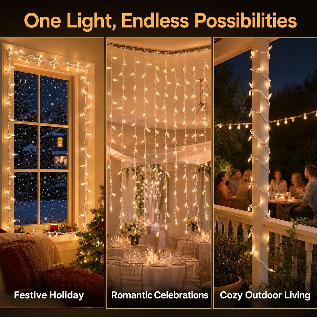 21ft White Wire Clear Bulb String Lights UL Certified | Classic warm glow for Christmas, wedding, patio. UL588 certified. IP44 waterproof. Connect up to 5 sets.