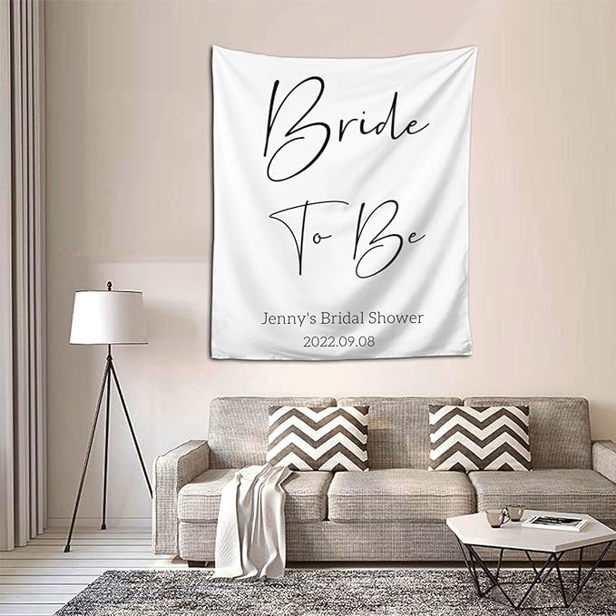 Bride to Be Backdrop - Custom Tapestry With Names and Date, Personalized Calligraphy Banner for Bridal Brunch, Shower, Engagement, Bachelorette Party - Future Mrs Reception