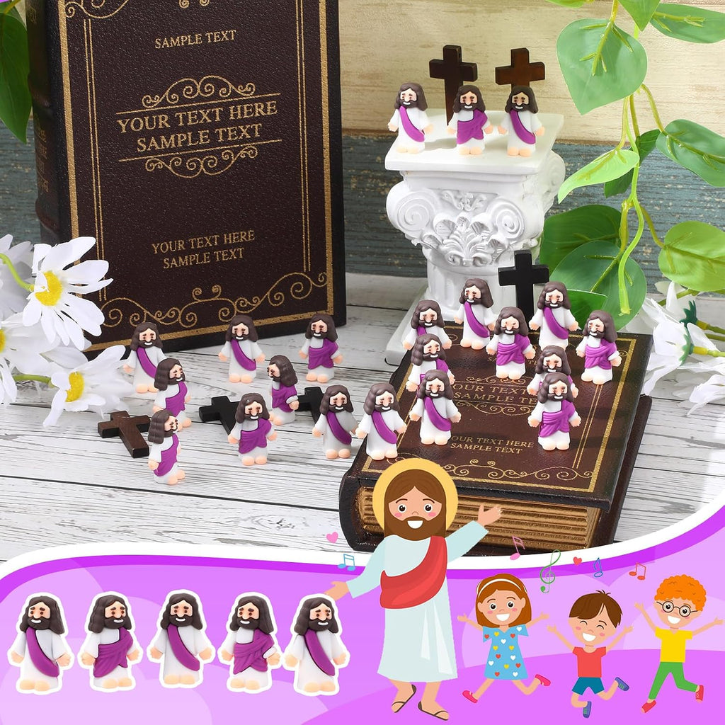Bememo 300 Pcs Little Jesus Figures Bulk Original Design Mini Pocket Jesus Rubber Figurine to Hide and Seek Religious Party Favors Baptism Gifts(Purple)