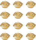 Mega Candles 12 pcs Unscented Rose Petals Flower Gold Floating Candles, Hand Poured Wax Candle 1.5 Inch Diameter, Home Décor, Wedding Centerpieces, Holidays, Occasions, Events, Festivities