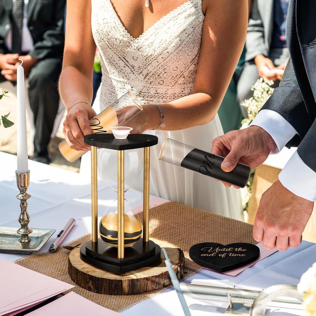 Unity Sand for Wedding Ceremony Set Wedding Sand Ceremony Kit for Anniversary Engagement Keepsake Table Decorations(Black Gold,Retro)