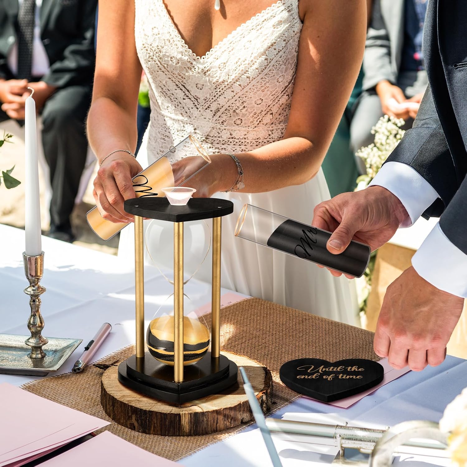 Unity Sand for Wedding Ceremony Set Wedding Sand Ceremony Kit for Anniversary Engagement Keepsake Table Decorations(Black Gold,Retro)