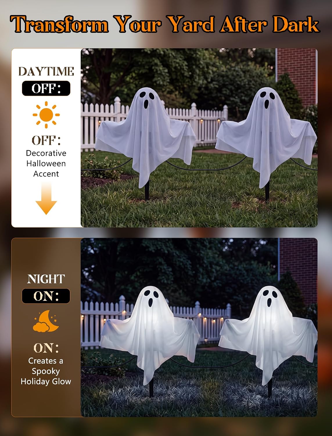 11.5FT Halloween Ghost Pathway Lights Outdoor, 4 Pack LED Lawn Stake Lights