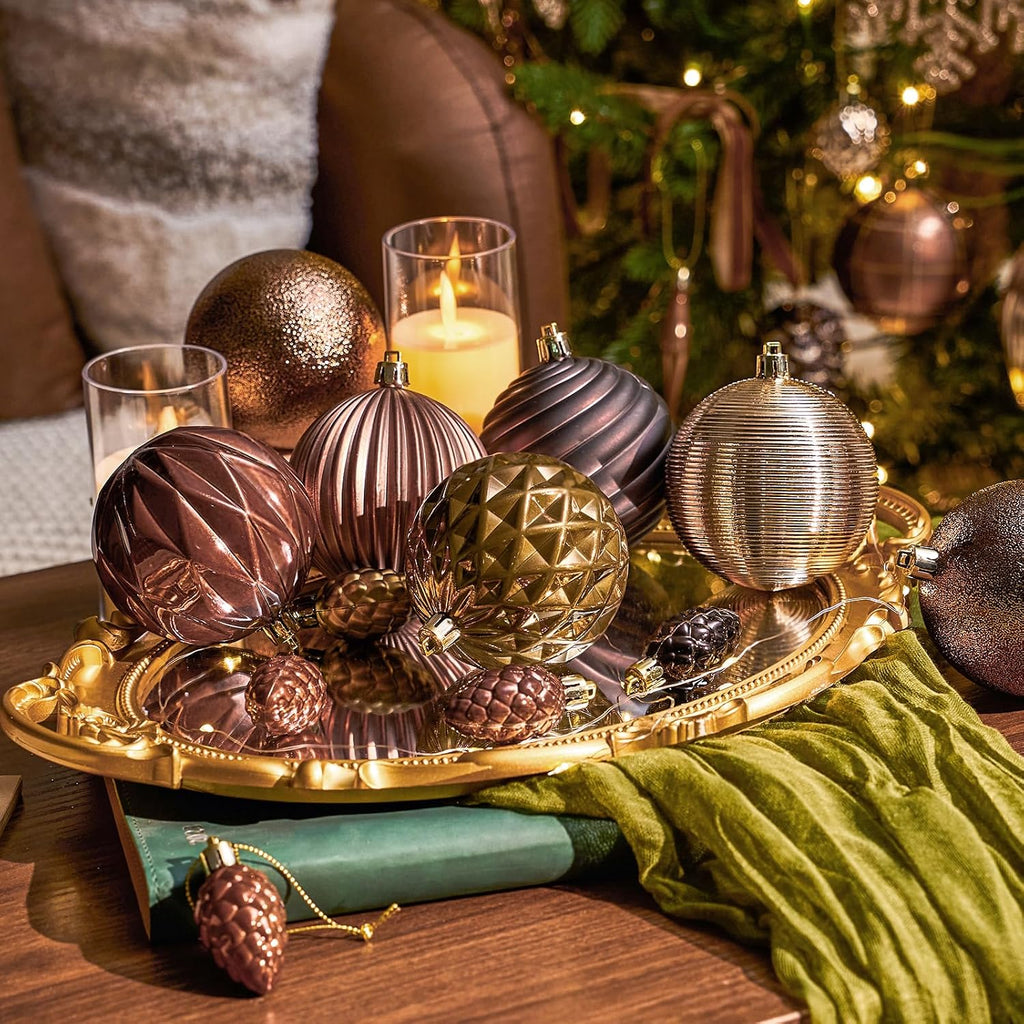 JORNOY Brown Christmas Tree Ornaments - 3.12inch/80mm Shatterproof Ornaments for Christmas Tree Set Plastic Decorative Hanging Balls Ornaments for Xmas Tree Decorations, 32ct (Brown)