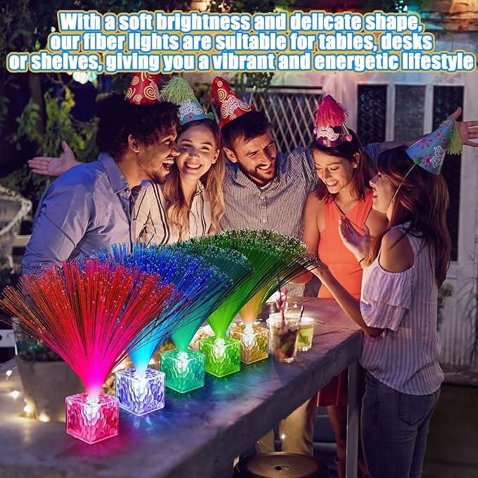 Amylove 8 Pcs Mini Fiber Optic Lamps Bulk Small LED Light up Table Centerpieces for Party Event Decorations with Crystal Base Battery Powered for Glow in The Dark Favors Supplies (9 Inch,Clear)