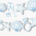 Big Dot of Happiness Last Toast on The Coast Banner, Beach Bridal or Bachelorette Party Decor, 30 Feet of Cord, 15 Double-Sided Seashells, Champagne Glasses, Wedding Ring Shaped Pieces