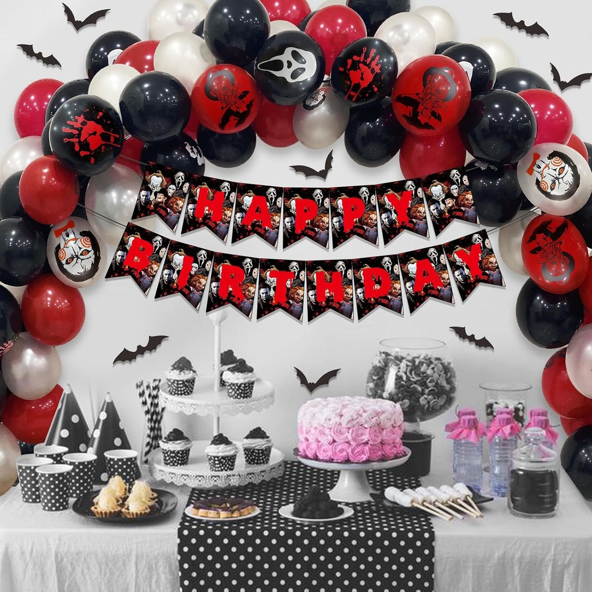 164 Pcs Horror Birthday Party Decorations Horror Movie Birthday Banner Happy ...