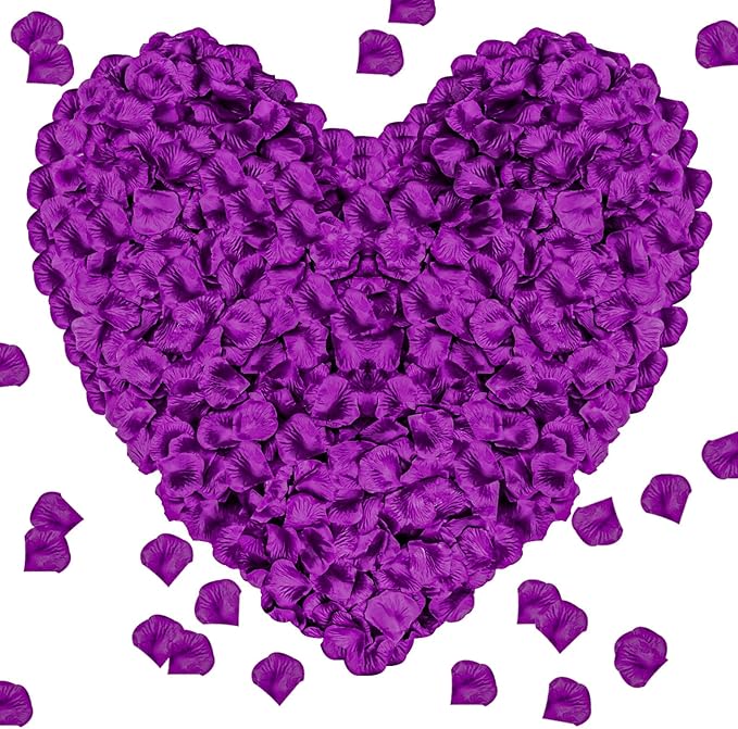 1000Pieces Rose Petals, Artificial Flower Petals Fake Rose Petals Silk Red Rose Petals for Romantic Night,Wedding,Proposal Anniversary Flower Decorations (Deep Purple)