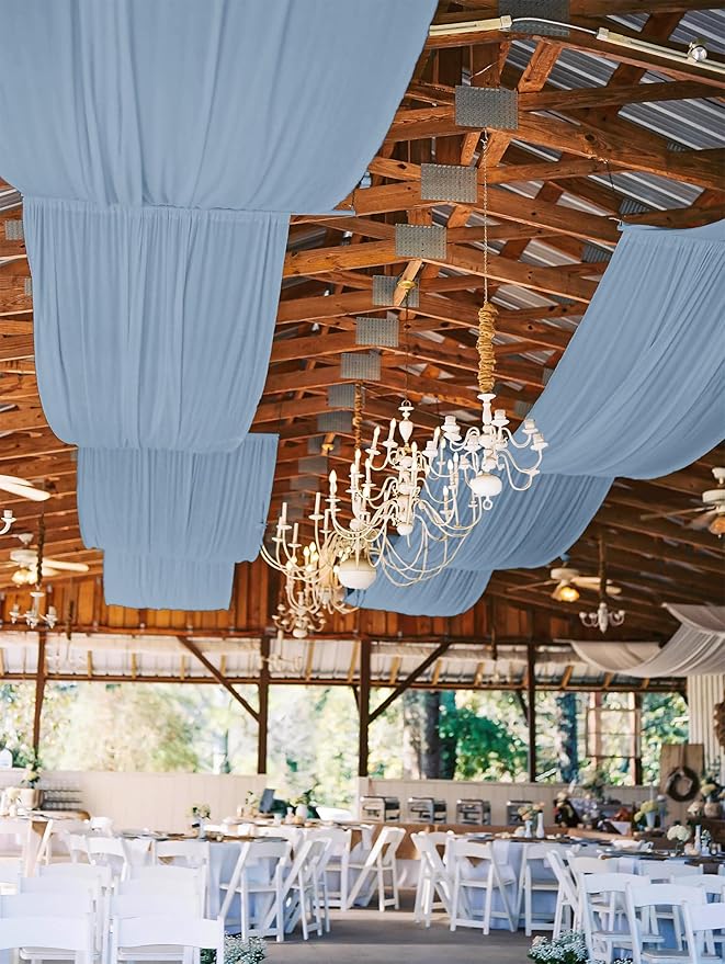 6 Panels Dusty Blue Ceiling Drapes for Wedding, 5ftx10ft Ceiling Drapes Cheesecloth Sheer Fabric Curtain Wedding Arch Draping Fabric Romantic Ceilings Decorations for Weddings Party Ceremony Stage