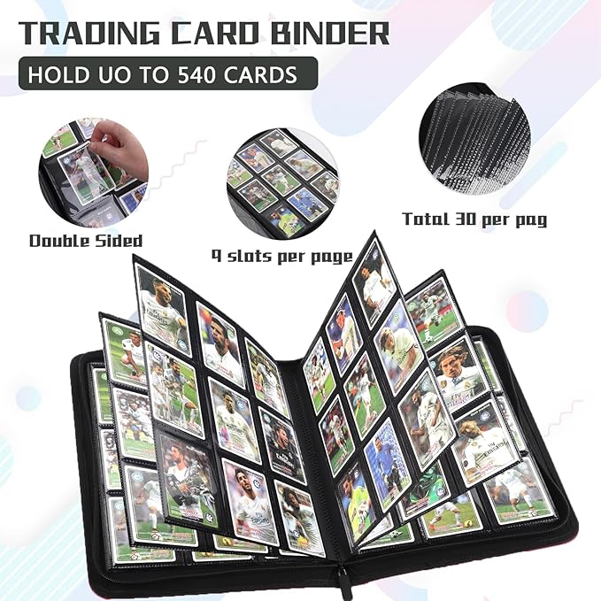 9 Pocket Card Binder,540 Pocket Trading Card Binders,Loading Pocket Collectible Card Album for MTG, TCG, Sport Card, Game Cards Black