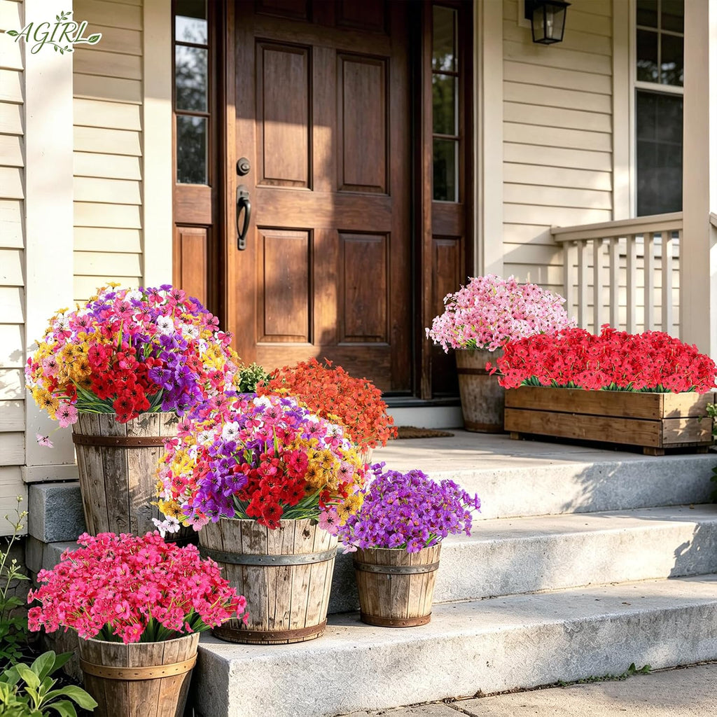 AGIRL 24 Bundles Artificial Flowers for Outdoor,Fake Flowers No Fade Plastic Faux Plants for Decoration Hanging Planters Outdoor&Indoor Garden Patio Porch Window Party Farmhouse