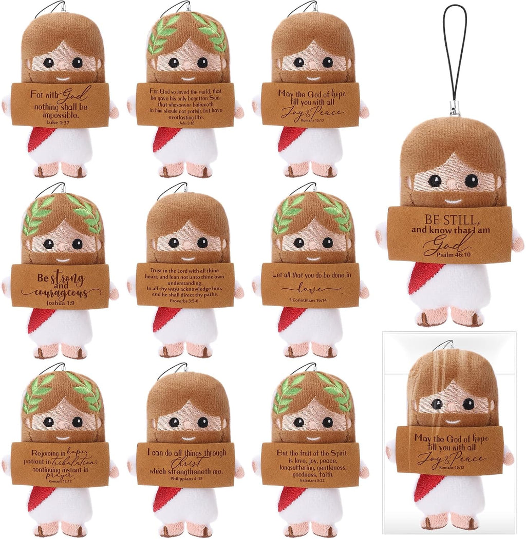 20 Positive Jesus Gift Plush Bulk Christian Gifts for Church Pendant Savior Religious Keychain with Inspirational Card for Sunday School Bible Study Group Baptism Party Favors Women Men