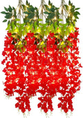 12 Pack Red Wisteria Hanging Flowers Garland with Lights, 3.44 Feet Artificial Flower Vines, Fake Wisteria, Artificial Vines Hanging Garland for Backdrop Outdoor Patio Garden Decor