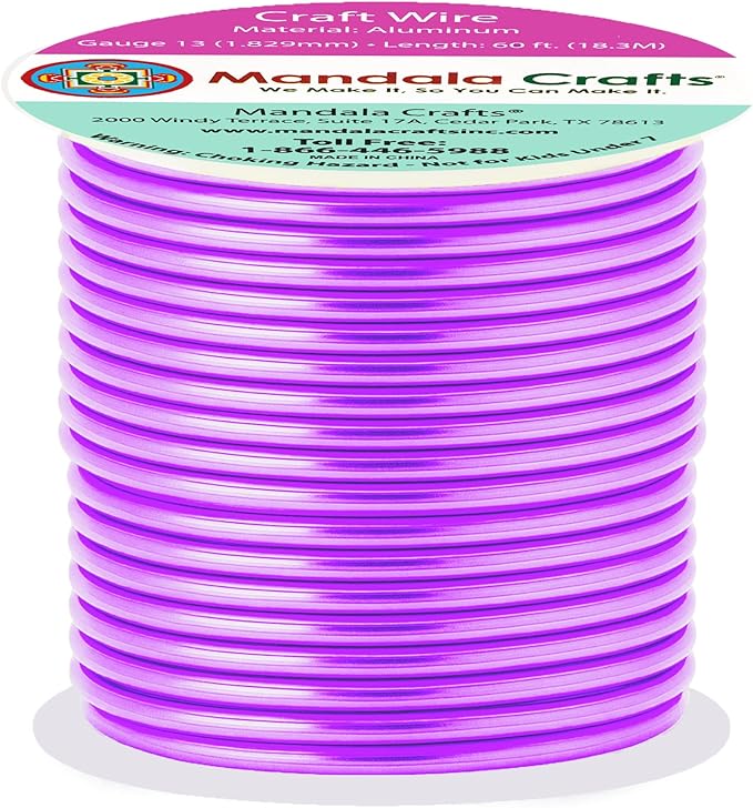 Mandala Crafts 13 Gauge Anodized Aluminum Craft Wire for Jewelry Making - 60 FT Colored Flexible Violet Wire - Bendable for Bonsai Armature Crafting Sculpting