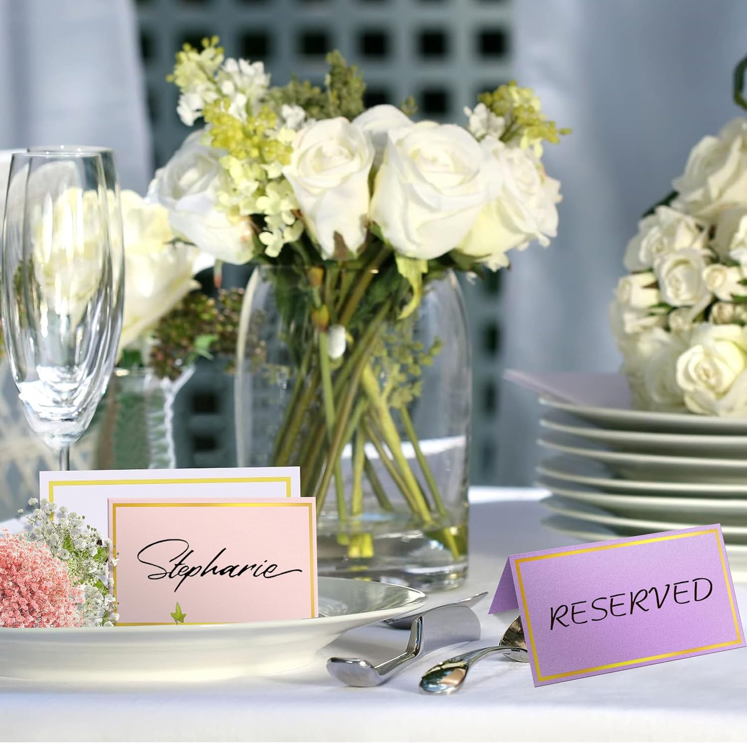 Gold Foil Place Cards for Table Setting，100PCS Table Name Cards | Pearled Tent Cards,250gsm Avery Table Cards for Wedding,Party Buffet, Reserved Seating Sign,Meeting,Banquets, Peach Pink