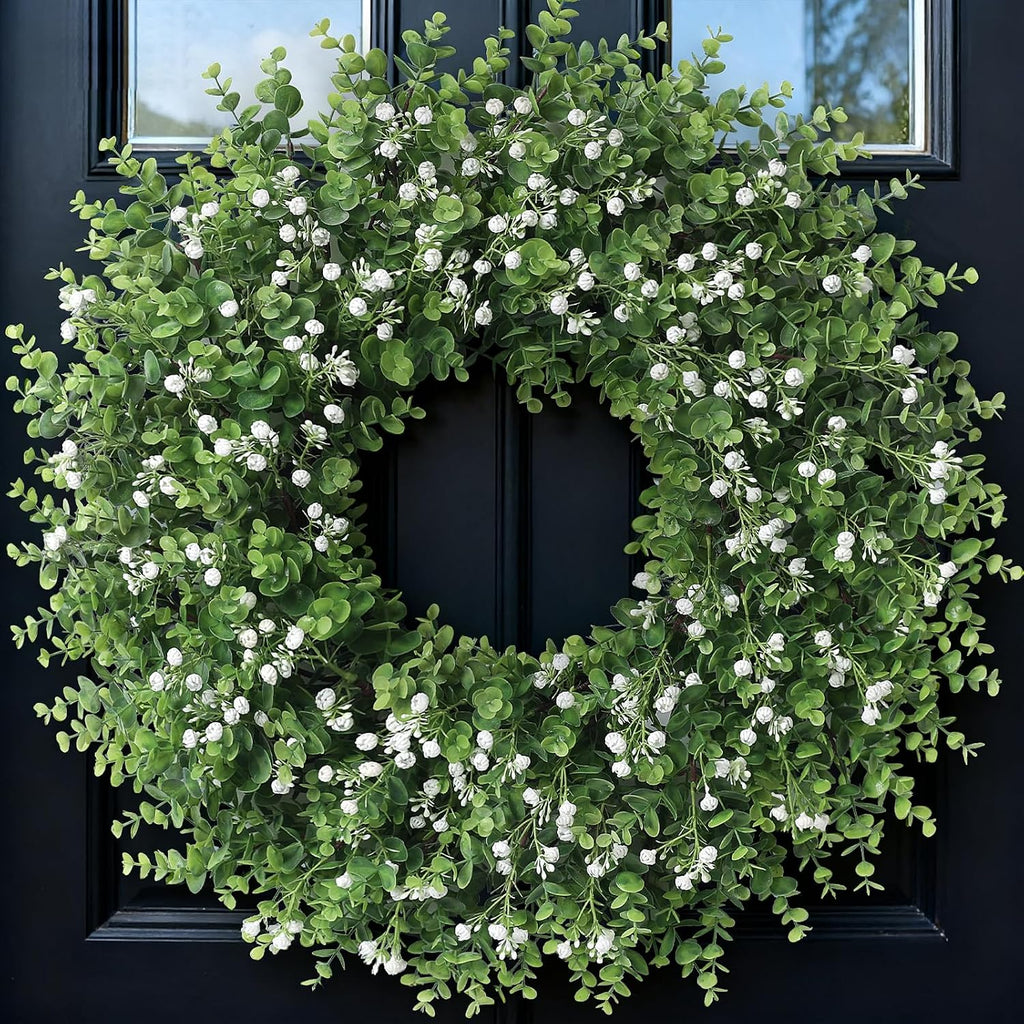 26" artificial eucalyptus wreath with flowers for front, main product view