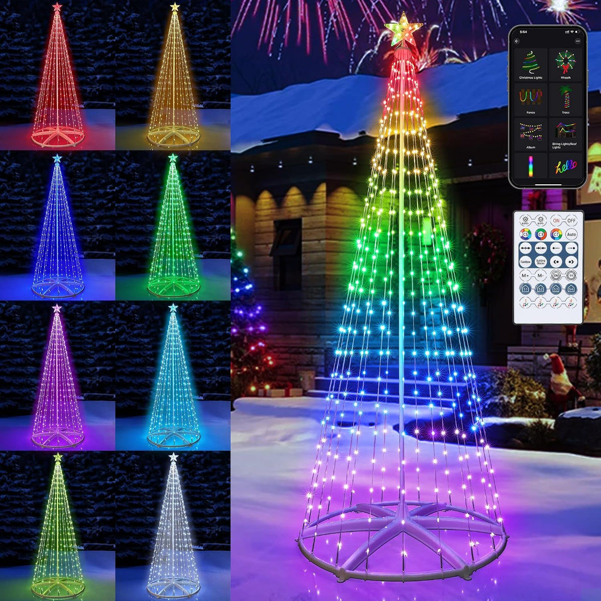 toodour smart christmas cone tree lights, 8ft 406, main product view