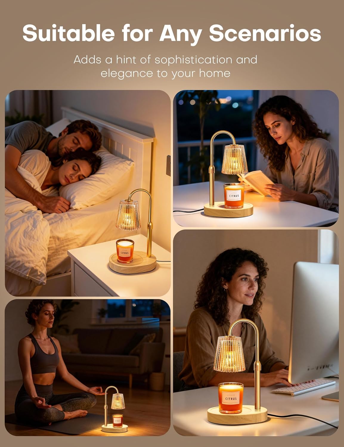 Candle Warmer Lamp with Timer Dimmer Adjustable Height, Electric Wax Melts Warmer for Jar Candles, Birthday Christmas House Warming Gifts for Women Mom, New Home Bedroom Decor with 2 Bulbs