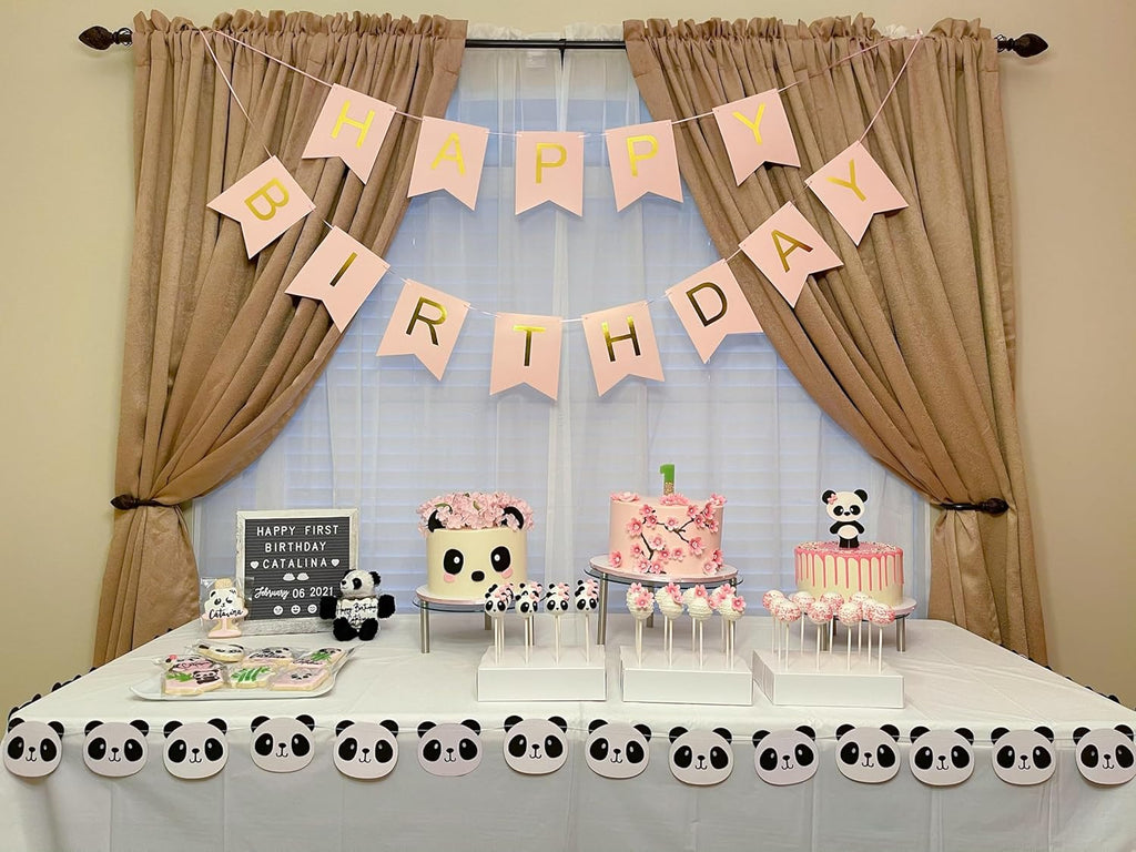 Happy Birthday Banner Pink Birthday Signs Party Supplies Garland Decorations Nursery Hanging Decor (Soft Pink)