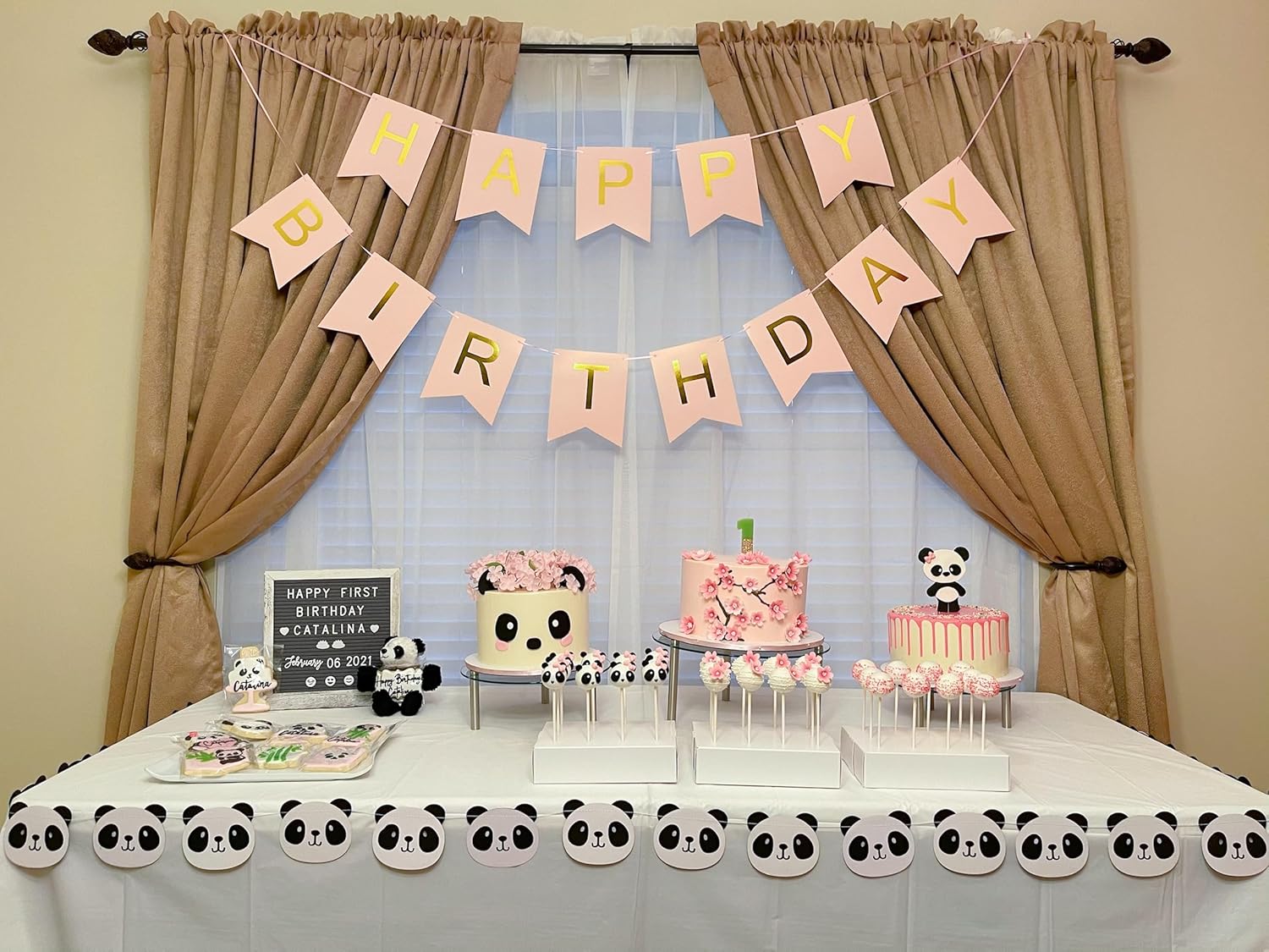 Happy Birthday Banner Pink Birthday Signs Party Supplies Garland Decorations Nursery Hanging Decor (Soft Pink)