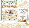 65 Pcs Woodland Animal Baby Shower Guest Book Alternatives He or She Gender Reveal Baby Shower Decorations Sign in Guest Book with Picture Frame and 60 Wooden Chip