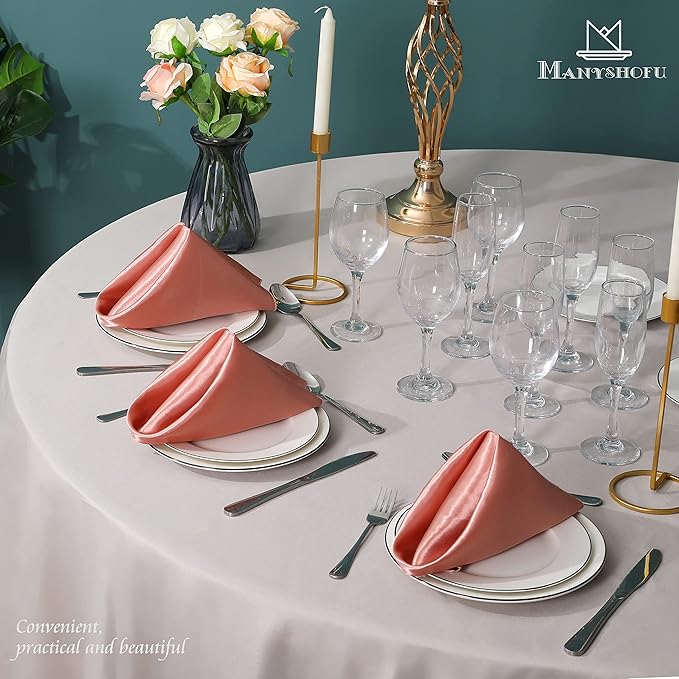 Manyshofu 60 Pieces Rose Gold Satin Napkins - 20x20 Inches Cloth Napkins, Square Satin Fabric Napkins Set - Soft & Reusable Table Napkin for Wedding Dinner Party Lunch Banquet Restaurant Decoration