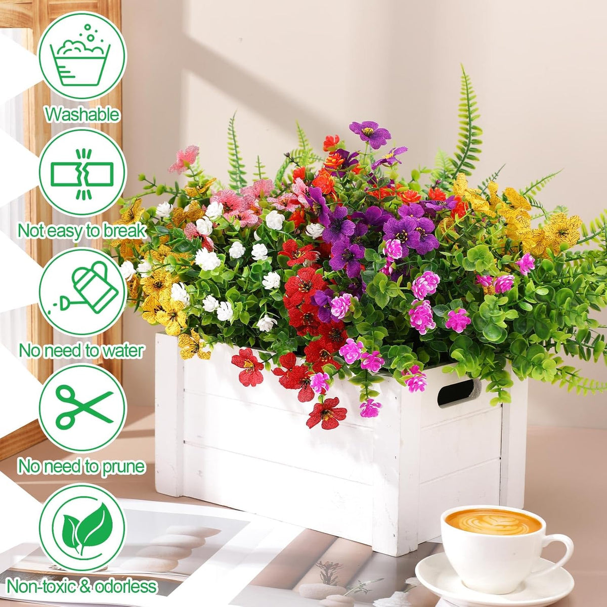 thiccywoov 60 bundles outdoor artificial fall flowers bulk,spring,colorful, side view