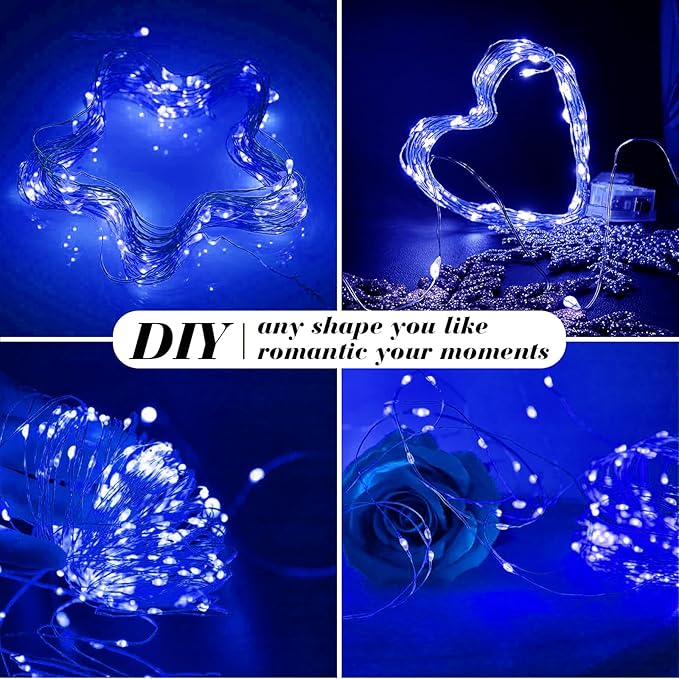ZGWJ 24 Pack Fairy Lights Battery Operated, 7ft 20 Mini LED Fairy String Lights Silver Wire 3 Modes for DIY, Parties, Wedding, Bedroom, Halloween Christmas Decoration Colorful and Blue