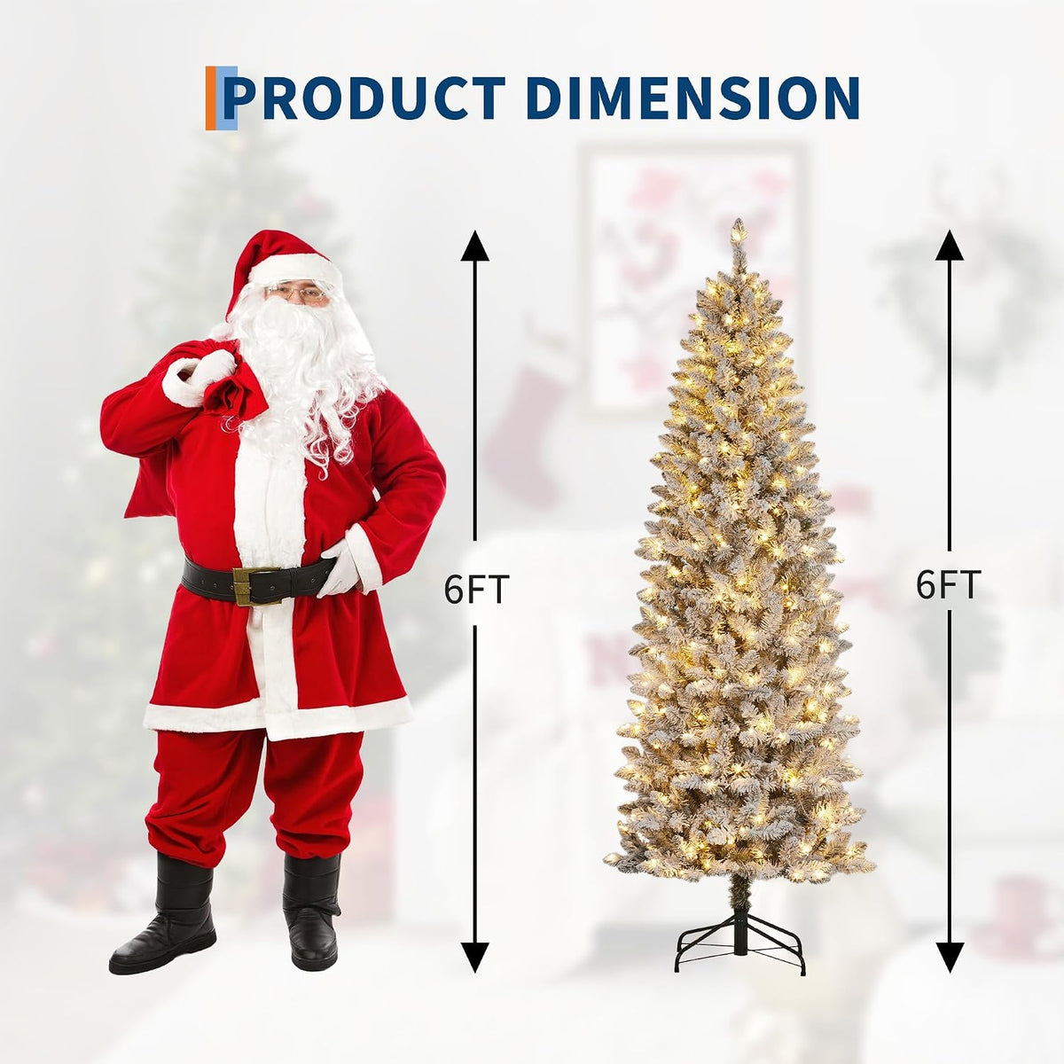 garvee 6 ft pencil christmas tree,artificial pre-lit christmas, front angle view