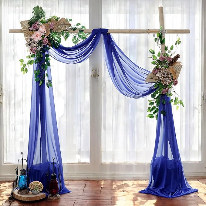 MDS Halloween Chiffon Draping Fabric - 2 Panel, 30" Wide x 20ft Long - Sheer Spooky Arbor & Canopy Drapery for Haunted House Backdrops, Party Ceilings, DIY Costumes & Themed Events - Royal Blue
