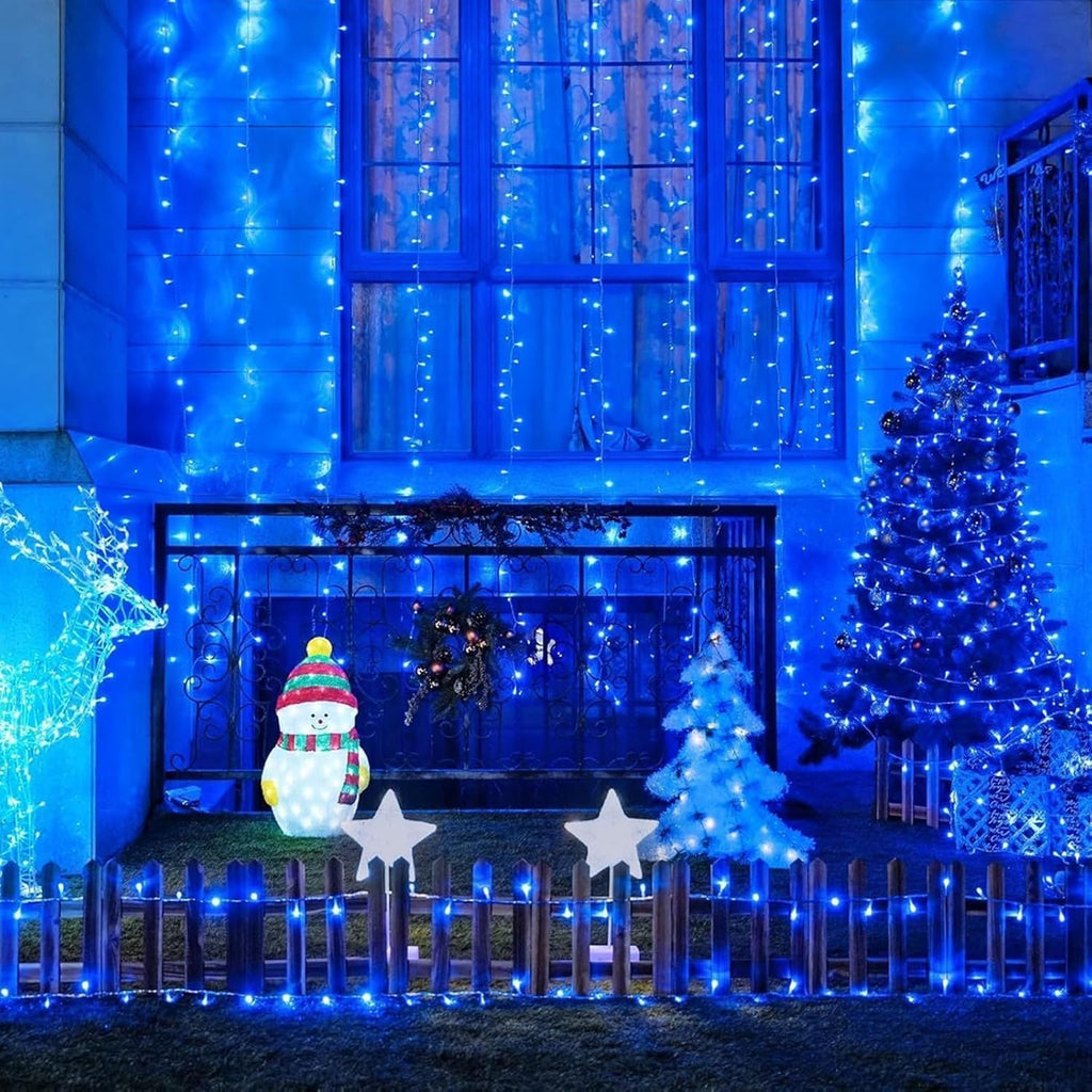 LAMPHOME 2 Pack 50 LED Blue Christmas Lights Outdoor, 16 FT Mini String Lights with 9 Modes & 6 Hour Timer, Waterproof Battery Operated for Indoor Outdoor Patio Garden Party Tree Decoration
